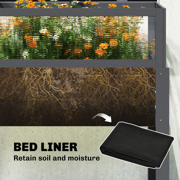 Jardinière surélevée avec dessus de serre relevable, bac à plantes surélevé en bois avec pieds et doublure, gris