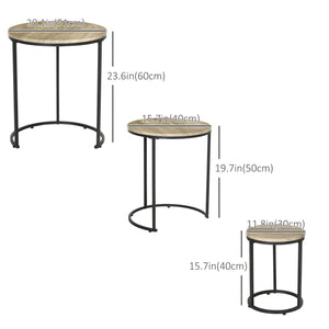 Set of 3 stackable side tables with steel frame
