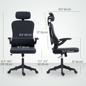 Ergonomic swivel office chair with lumbar support, adjustable headrest and height, flip-up armrests, black