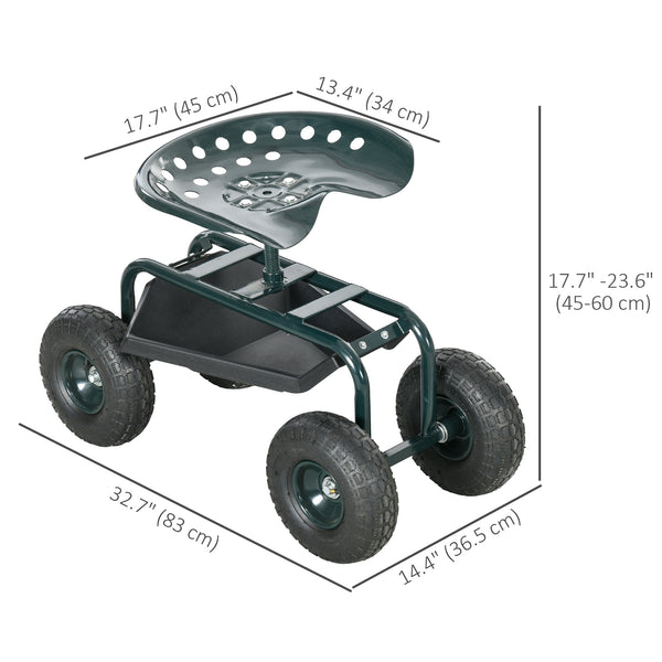 Garden cart with seat on wheels
