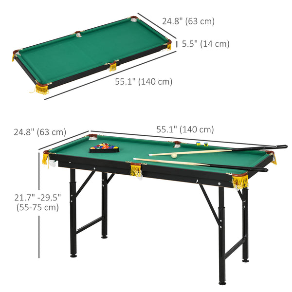 55-inch Folding Pool Table, Adjustable Height with Accessories