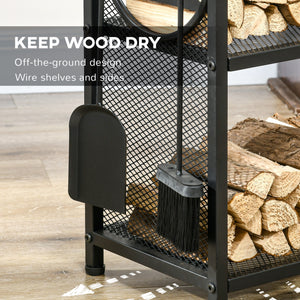 2-tier log rack with 4 accessories black