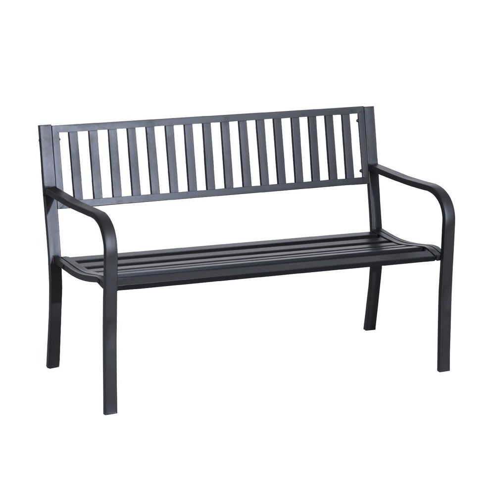 50" Steel Garden Bench, Metal Park Chair, Brown