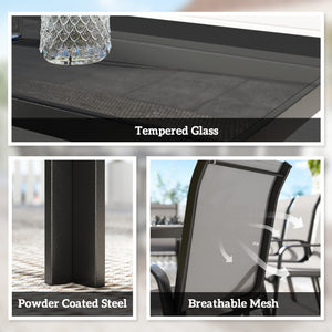 9-Piece Patio Set with Stackable Chairs with Glass Top, Light Gray