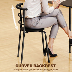 Dining set for 4 people with metal frame, black wood finish.