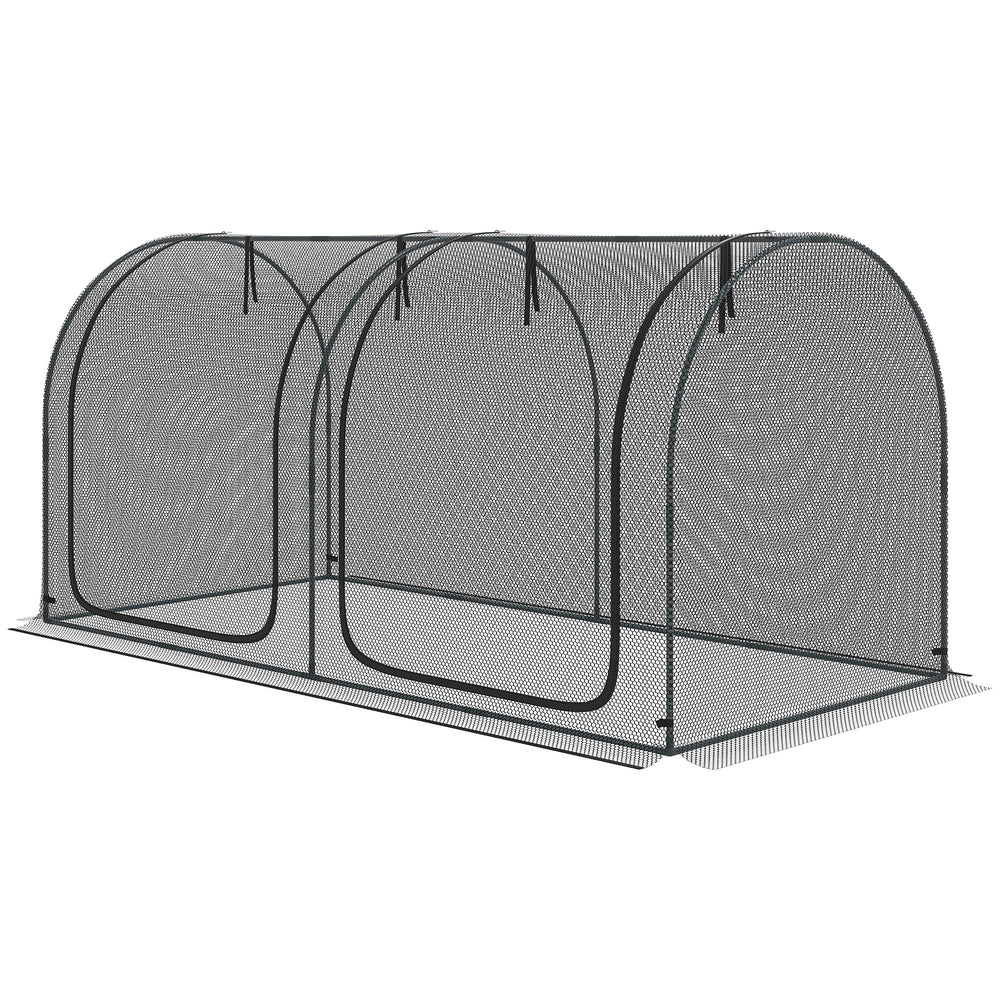 Protective plant cage with 2 zippered doors and 6 ground stakes