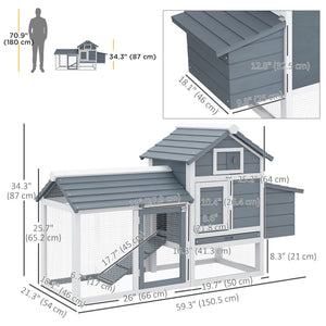 60" Wooden Chicken Coop with 2 Doors, Nest Box, and Removable Tray