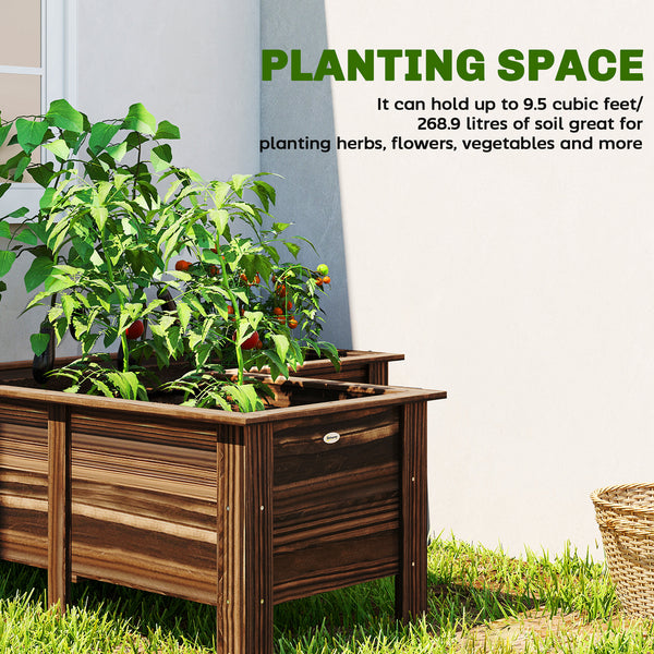 L-shaped raised wooden planter