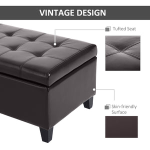 51 in. Brown Padded Storage Bench with Built-in Storage – Tufted Faux Leather Ottoman