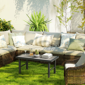 Metal coffee table for outdoor garden, aged gray