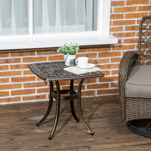 Aluminium Outdoor Side Table with Umbrella Hole, 21" Square Patio Coffee Table End Table, Bronze