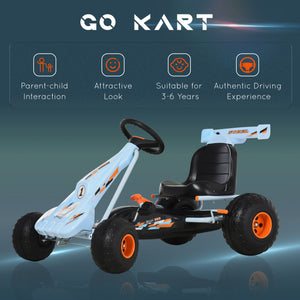Pedal go-kart with adjustable seat, handbrake and gear lever, pale blue