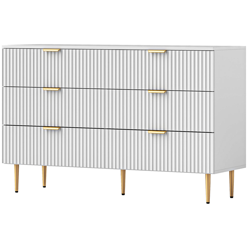 Modern 6 Drawer Bedroom Dresser with Gold Legs and Handles, White