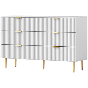 Modern 6 Drawer Bedroom Dresser with Gold Legs and Handles, White