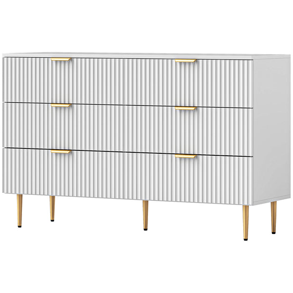 Modern 6 Drawer Bedroom Dresser with Gold Legs and Handles, White