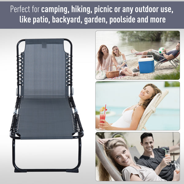 Folding chaise longue with headrest, grey