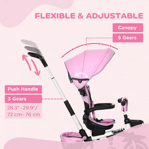 6 in 1 Foldable Tricycle with Adjustable Seat and Push Handle, Pink