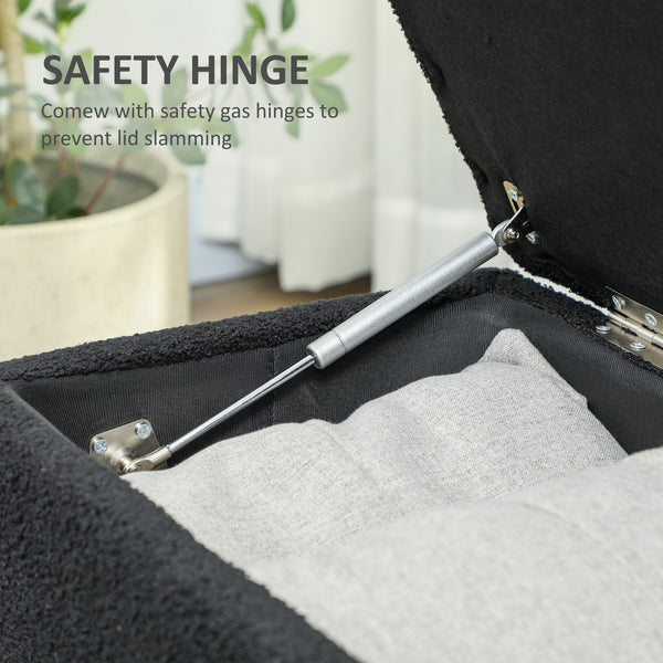 Modern storage bench with lambswool upholstery, black