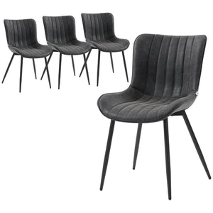 Set of 4 upholstered faux leather dining chairs with steel backrest and legs, Grey 