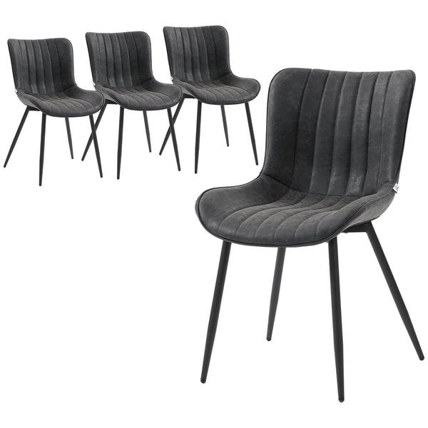Set of 4 upholstered faux leather dining chairs with steel backrest and legs, Grey 