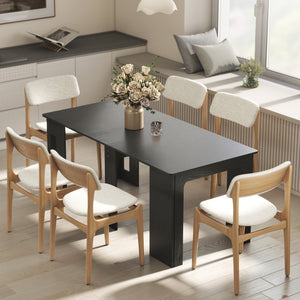 Extendable dining table for small spaces, seats up to 6, aged black