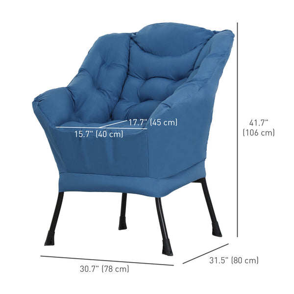 Accent chair with side pockets and solid steel legs, blue