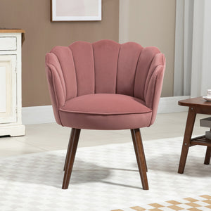 Armchair with velvet fabric and wooden legs, pink