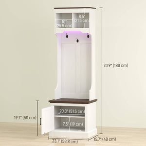 3-in-1 Hallway Unit with LED Lighting and Bench, White