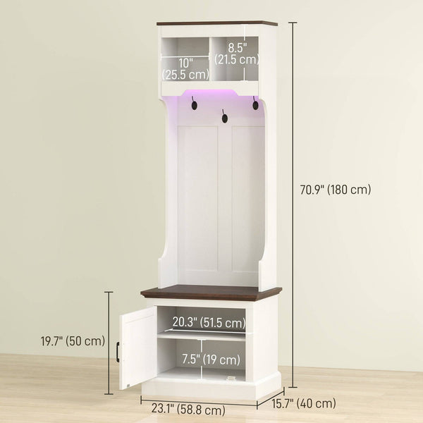 3-in-1 Hallway Unit with LED Lighting and Bench, White