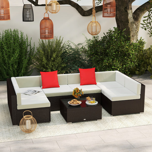 7-piece garden sofa set in woven resin, dark brown and beige
