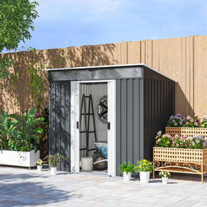 Galvanized metal garden shed with foundation kit, grey