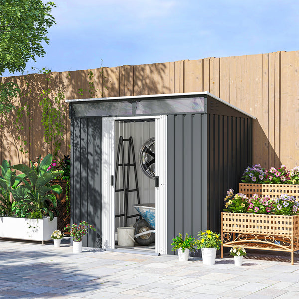 Galvanized metal garden shed with foundation kit, grey