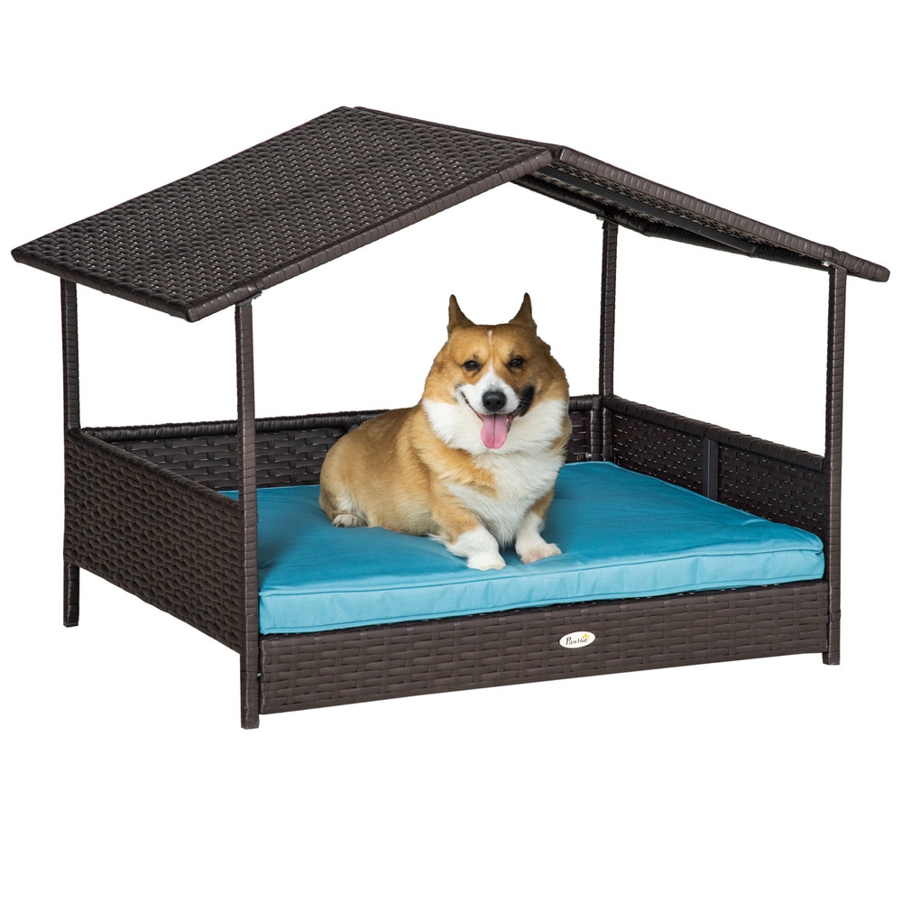Wicker dog bed with cushion for indoor/outdoor use