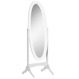 Full length standing mirror with adjustable angle oval frame, white