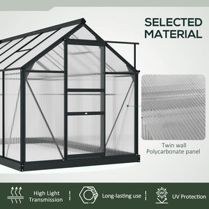Polycarbonate greenhouse with gutter, vents and sliding door