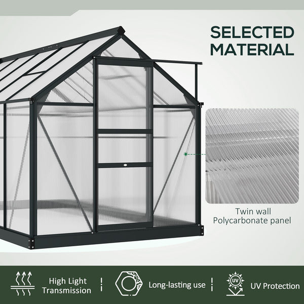 Polycarbonate greenhouse with gutter, vents and sliding door