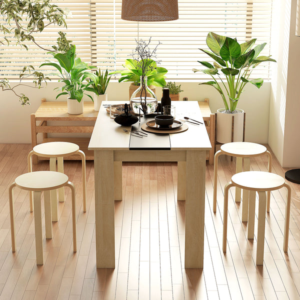 Set of 4 round stackable wooden stools for small spaces – Natural