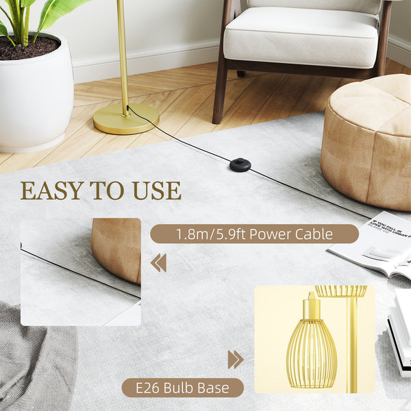 Lampadaire industriel avec 3 abat-jour suspendus à intensité variable, doré