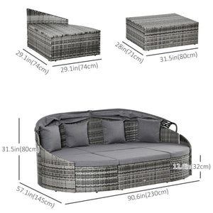 4-piece garden set in PE resin wicker, grey 