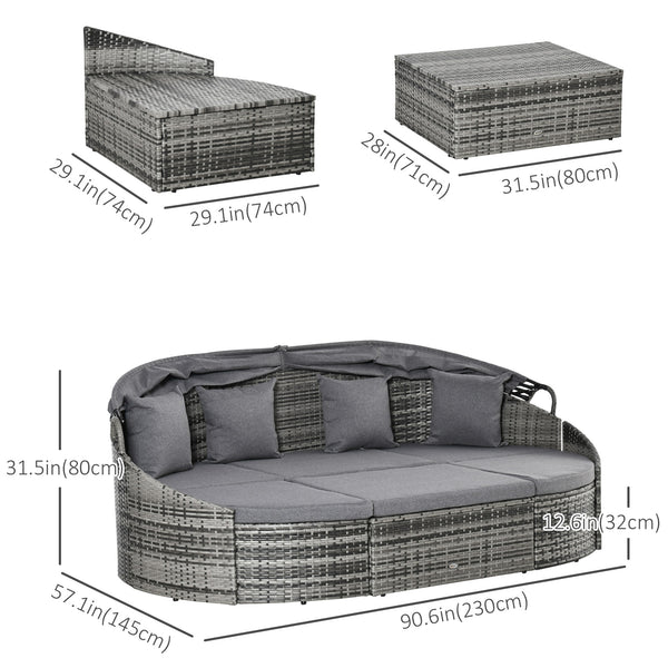 4-piece garden set in PE resin wicker, grey 