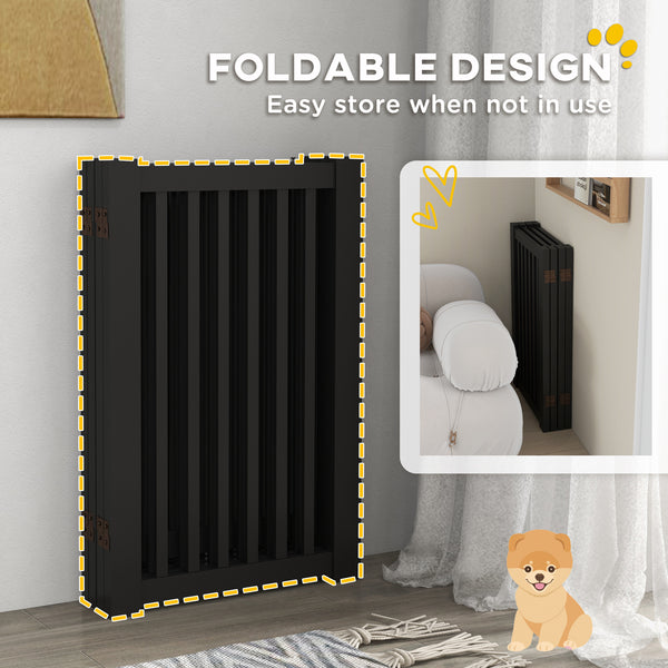 Freestanding 4-Panel Black Wooden Pet Gate