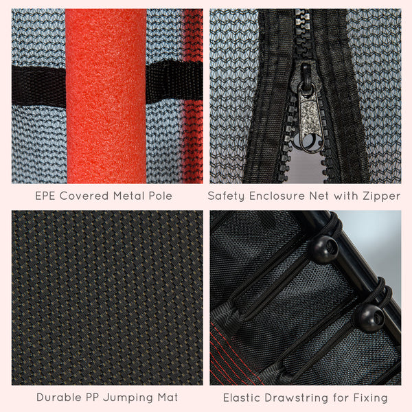 64" Kids Trampoline, Indoor/Outdoor, with Enclosure Net, Thick Padded Elastic Pole, Gift for 3-10 Year Olds, Red 