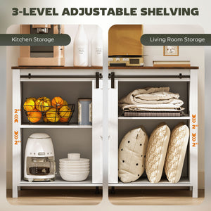 Buffet with barn-style sliding doors, drawers and adjustable shelves, cream white