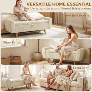 59" Corduroy Storage Bench, Beige