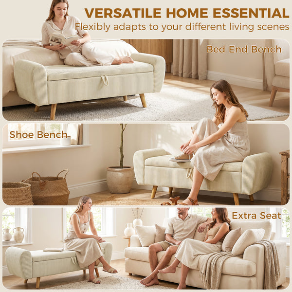 59" Corduroy Storage Bench, Beige