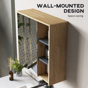 Wall-mounted bathroom cabinet with mirror and 5 storage compartments – Natural wood effect