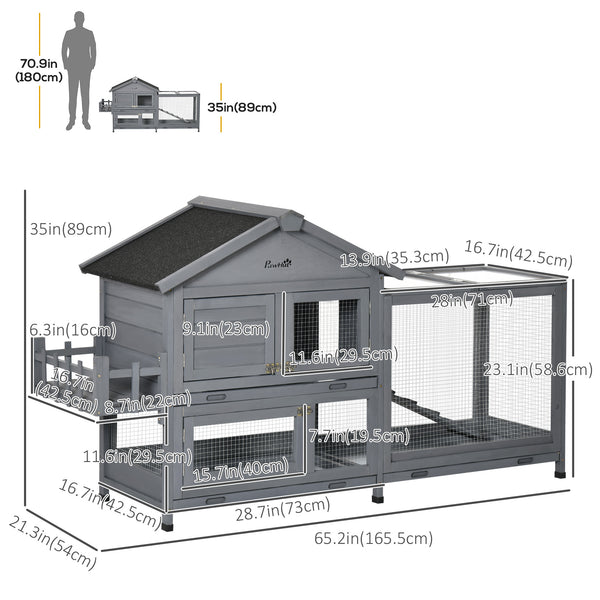 Wooden hutch with opening roof and storage box, dark grey
