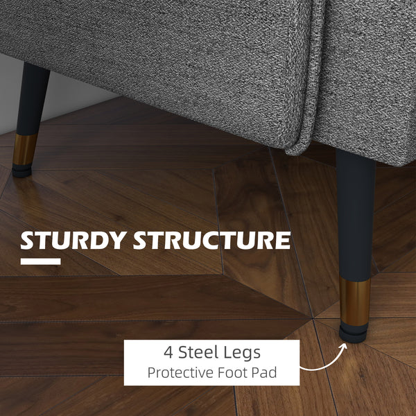 Modern fabric loveseat sofa with tufted back and steel legs, dark gray