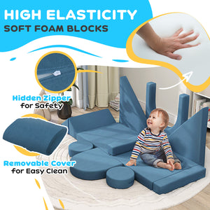 12 Piece Modular Kids Play Sofa Set, Blue