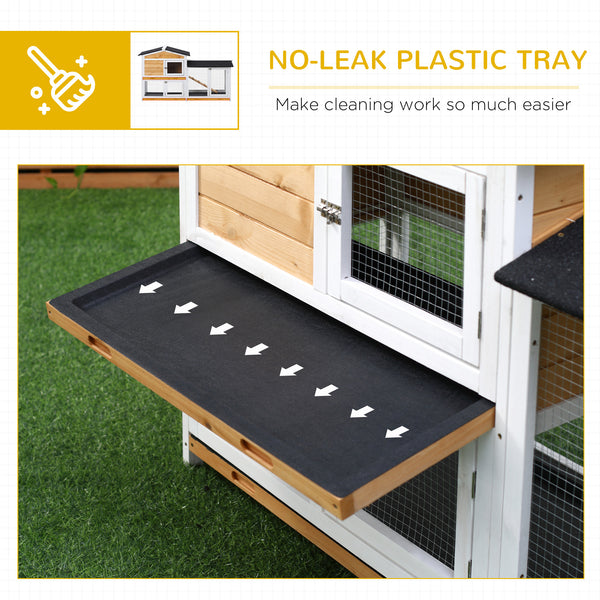 2-tier wooden rabbit hutch with ramp and outdoor run